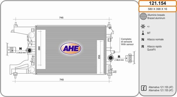 AHE 121.154 - Радиатор, охлаждение двигателя autosila-amz.com