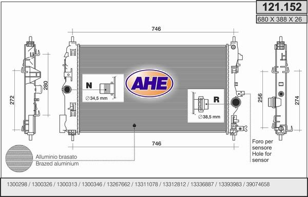 AHE 121.152 - Радиатор, охлаждение двигателя autosila-amz.com