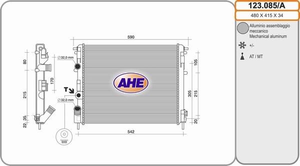 AHE 123.085/A - Радиатор, охлаждение двигателя autosila-amz.com