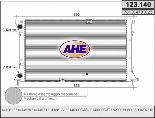 AHE 123.140 - Радиатор, охлаждение двигателя autosila-amz.com
