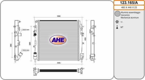 AHE 123.165/A - Радиатор, охлаждение двигателя autosila-amz.com