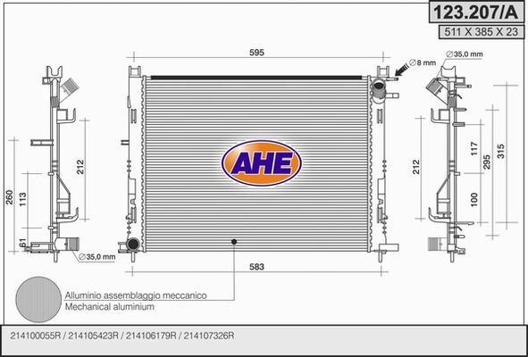 AHE 123.207/A - Радиатор, охлаждение двигателя autosila-amz.com