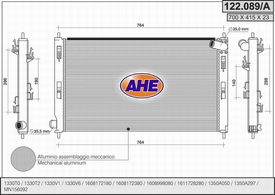 AHE 122.089/A - Радиатор, охлаждение двигателя autosila-amz.com
