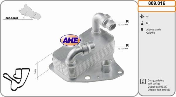 AHE 809.016 - Масляный радиатор, двигательное масло autosila-amz.com