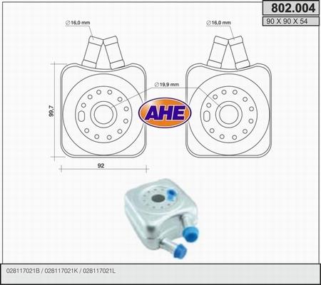AHE 802.004 - Масляный радиатор, двигательное масло autosila-amz.com