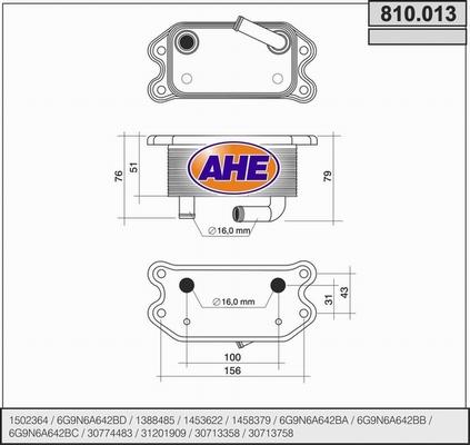 AHE 810.013 - Масляный радиатор, двигательное масло autosila-amz.com