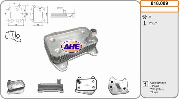 AHE 818.009 - Масляный радиатор, двигательное масло autosila-amz.com