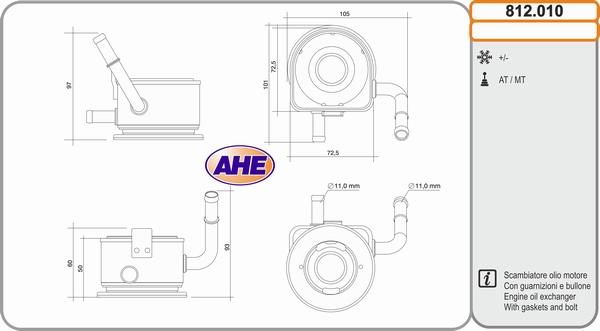 AHE 812.010 - Масляный радиатор, двигательное масло autosila-amz.com