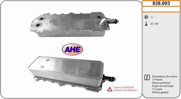 AHE 838.003 - Масляный радиатор, двигательное масло autosila-amz.com