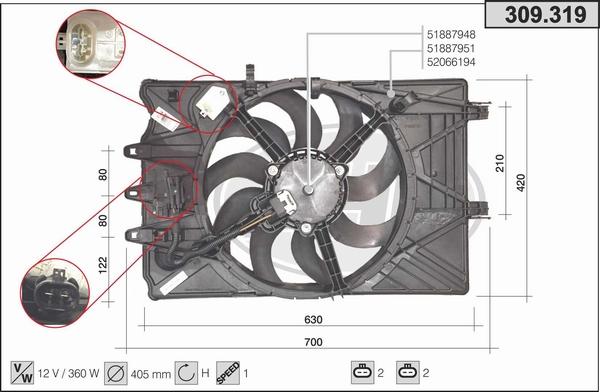 AHE 309.319 - Вентилятор, охлаждение двигателя autosila-amz.com