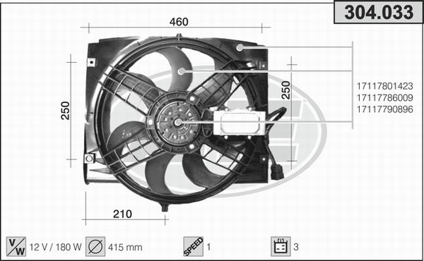 AHE 304.033 - Вентилятор, охлаждение двигателя autosila-amz.com