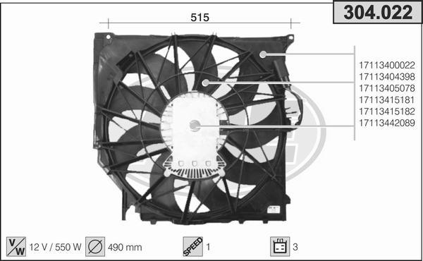 AHE 304.022 - Вентилятор, охлаждение двигателя autosila-amz.com
