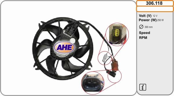 AHE 306.118 - Вентилятор, охлаждение двигателя autosila-amz.com