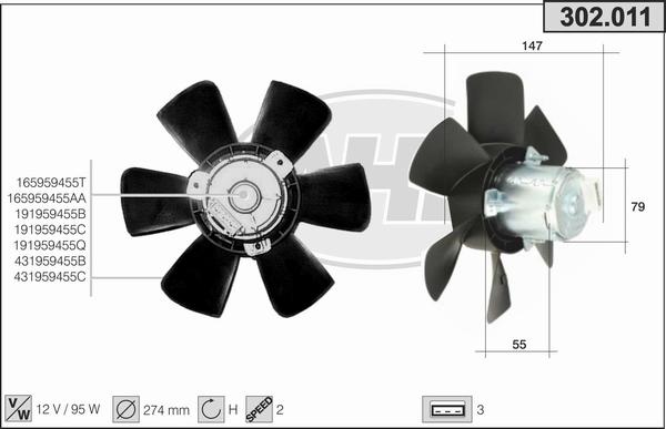AHE 302.011 - Вентилятор, охлаждение двигателя autosila-amz.com