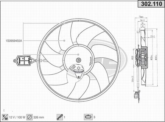 AHE 302.110 - Вентилятор, охлаждение двигателя autosila-amz.com