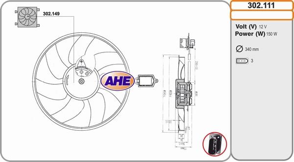 AHE 302.111 - Вентилятор, охлаждение двигателя autosila-amz.com