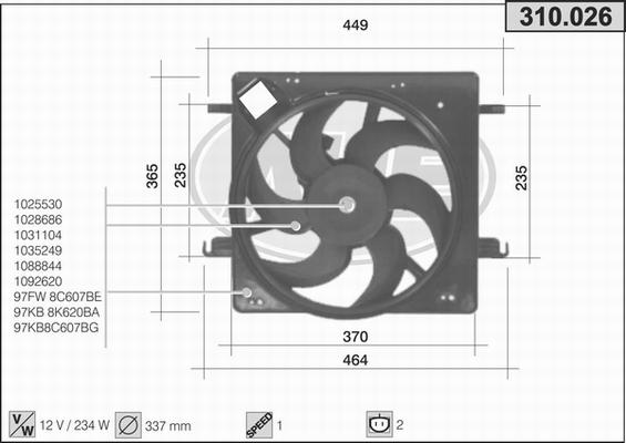 AHE 310.026 - Вентилятор, охлаждение двигателя autosila-amz.com