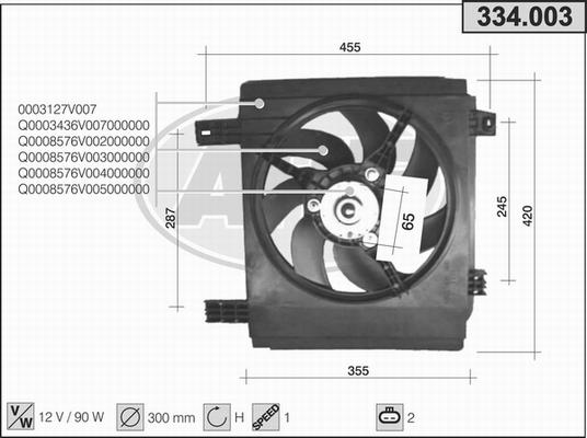 AHE 334.003 - Вентилятор, охлаждение двигателя autosila-amz.com