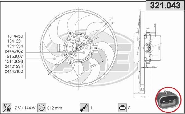 AHE 321.043 - Вентилятор, охлаждение двигателя autosila-amz.com