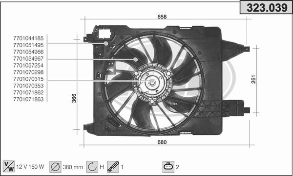 AHE 323.039 - Вентилятор, охлаждение двигателя autosila-amz.com