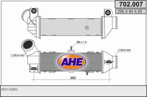 AHE 702.007 - Интеркулер, теплообменник турбины autosila-amz.com