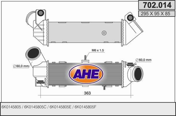 AHE 702.014 - Интеркулер, теплообменник турбины autosila-amz.com