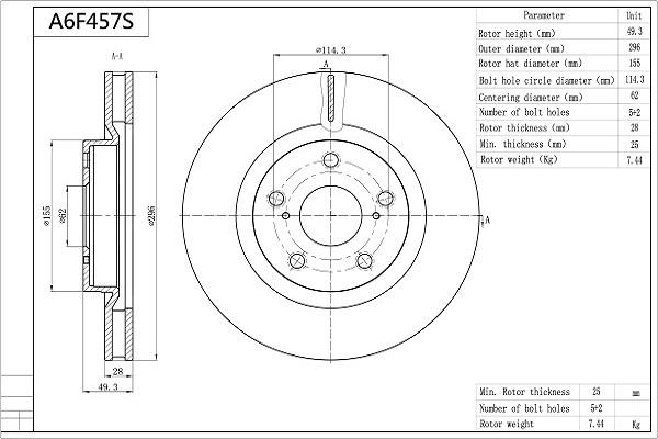 Aisin A6F457S - Тормозной диск autosila-amz.com