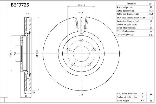 Aisin B6F972S - Тормозной диск autosila-amz.com