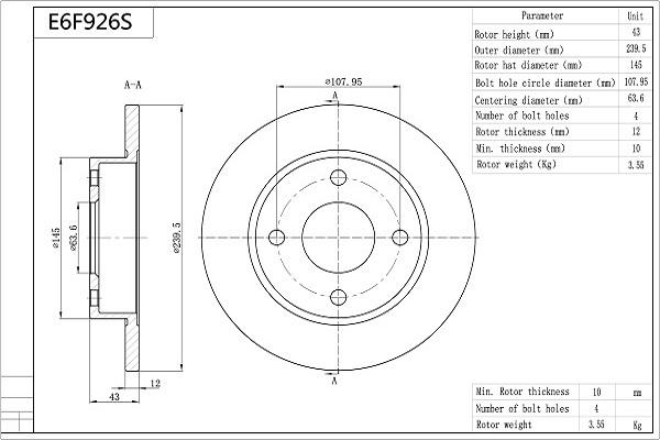 Aisin E6F926S - Тормозной диск autosila-amz.com