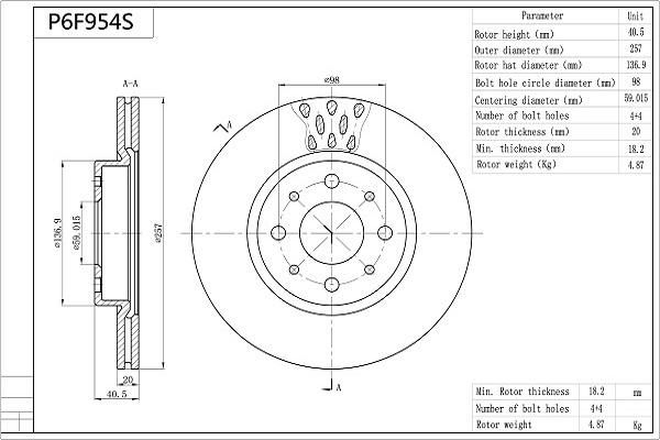 Aisin P6F954S - Тормозной диск autosila-amz.com