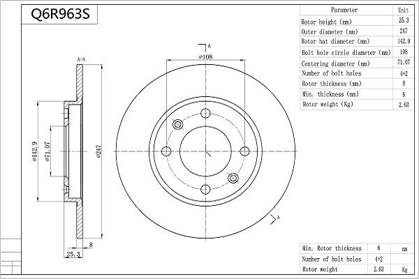 Aisin Q6R963S - Тормозной диск autosila-amz.com