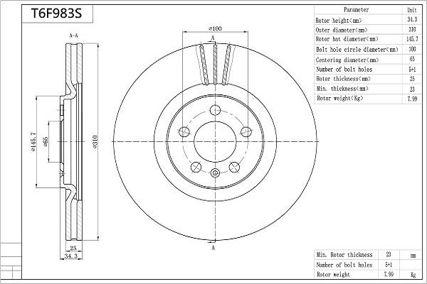 Aisin T6F983S - Тормозной диск autosila-amz.com