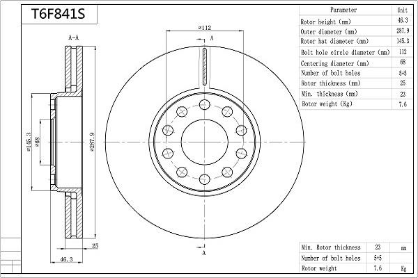 Aisin T6F841S - Тормозной диск autosila-amz.com