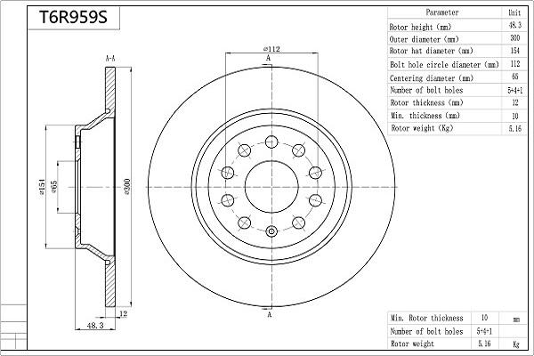 Aisin T6R959S - Тормозной диск autosila-amz.com