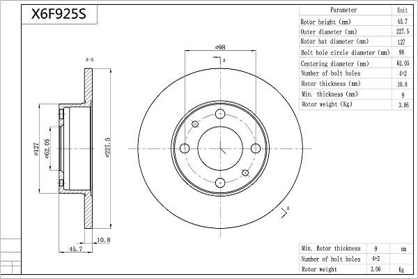 AISIN X6F925S - Тормозной диск autosila-amz.com