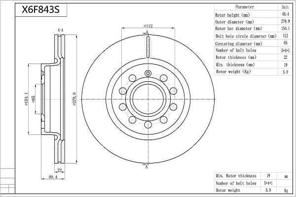 Aisin X6F843S - Тормозной диск autosila-amz.com
