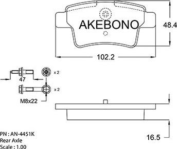 Akebono AN-4451KE - Тормозные колодки, дисковые, комплект autosila-amz.com