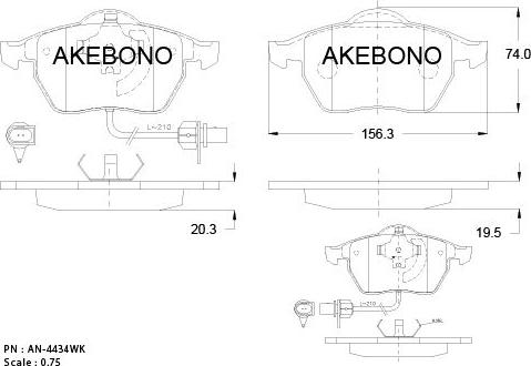 Akebono AN-4434WKE - Тормозные колодки, дисковые, комплект autosila-amz.com