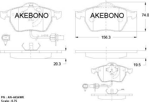 Akebono AN-4434WK - Тормозные колодки, дисковые, комплект autosila-amz.com