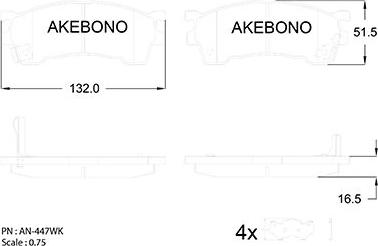 Akebono AN-447WK - Тормозные колодки, дисковые, комплект autosila-amz.com