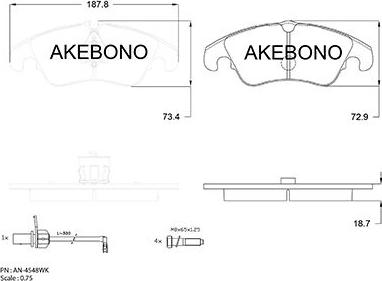Akebono AN-4548WK - Тормозные колодки, дисковые, комплект autosila-amz.com