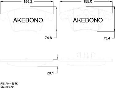 Akebono AN-4555K - Тормозные колодки, дисковые, комплект autosila-amz.com