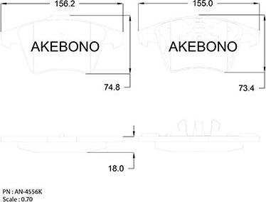 Akebono AN-4556K - Тормозные колодки, дисковые, комплект autosila-amz.com
