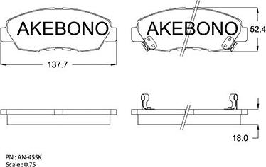 Akebono AN-455WK - Тормозные колодки, дисковые, комплект autosila-amz.com