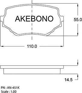 Akebono AN-451K - Тормозные колодки, дисковые, комплект autosila-amz.com