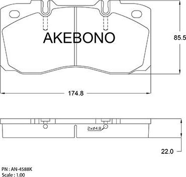 Akebono AN-4588K - Тормозные колодки, дисковые, комплект autosila-amz.com