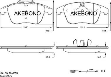 Akebono AN-4666WKE - Тормозные колодки, дисковые, комплект autosila-amz.com