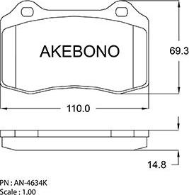 Akebono AN-4634KE - Тормозные колодки, дисковые, комплект autosila-amz.com