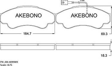 Akebono AN-4099WK - Тормозные колодки, дисковые, комплект autosila-amz.com