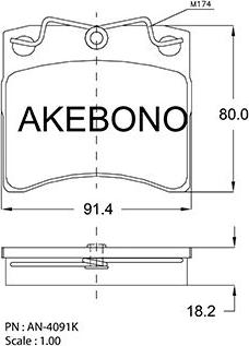 Akebono AN-4091KE - Тормозные колодки, дисковые, комплект autosila-amz.com